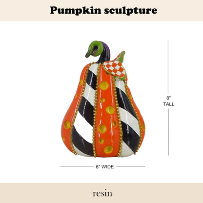 8 Inch Resin Pumpkin Statue, Halloween Fall Decor | Handmade Resin, Thanksgiving Centerpiece, Halloween Tabletop, Mantle & Bookshelf Decor