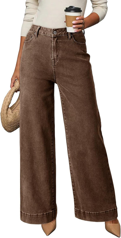 Dokotoo Women's Casual High Waisted Jeans Stretch Wide Leg Loose Denim Pant