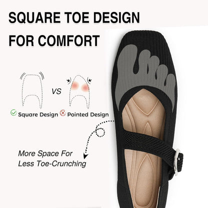 Women's Mesh Mary Jane Flats, Soft Square Toe Ballet Shoes for Work