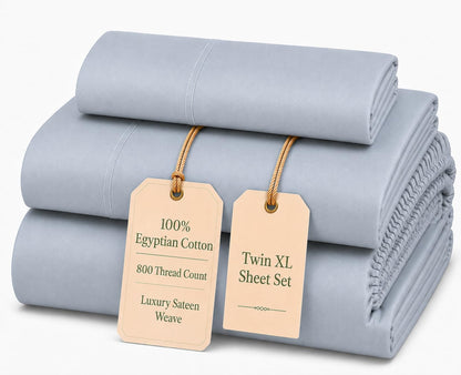 100% Egyptian Cotton Sheets King Size Sheets Set with Fully Elasticated 15" Deep Fitted Sheet & Pillowcases