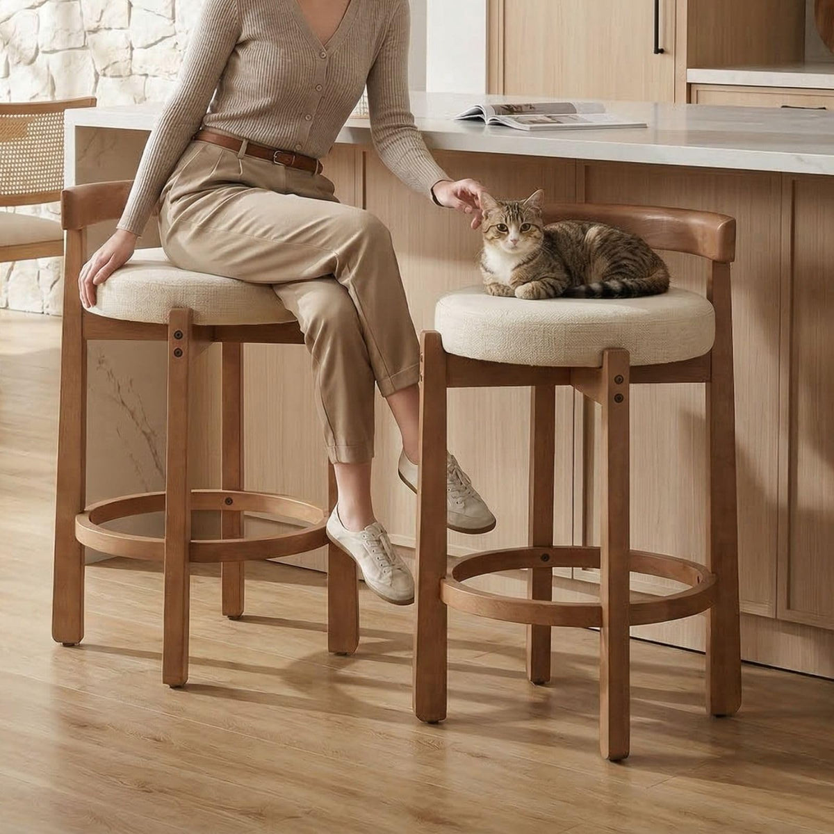 Lukealon Mid Century Linen Counter Stools Set of 4