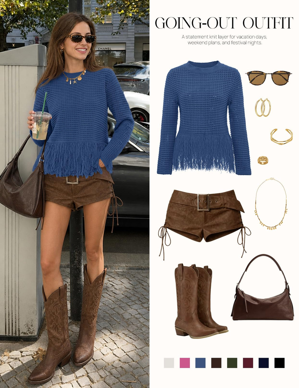 MEROKEETY Women's Fall Fashion Crochet Fringe Sweater Tops Boho Pullover
