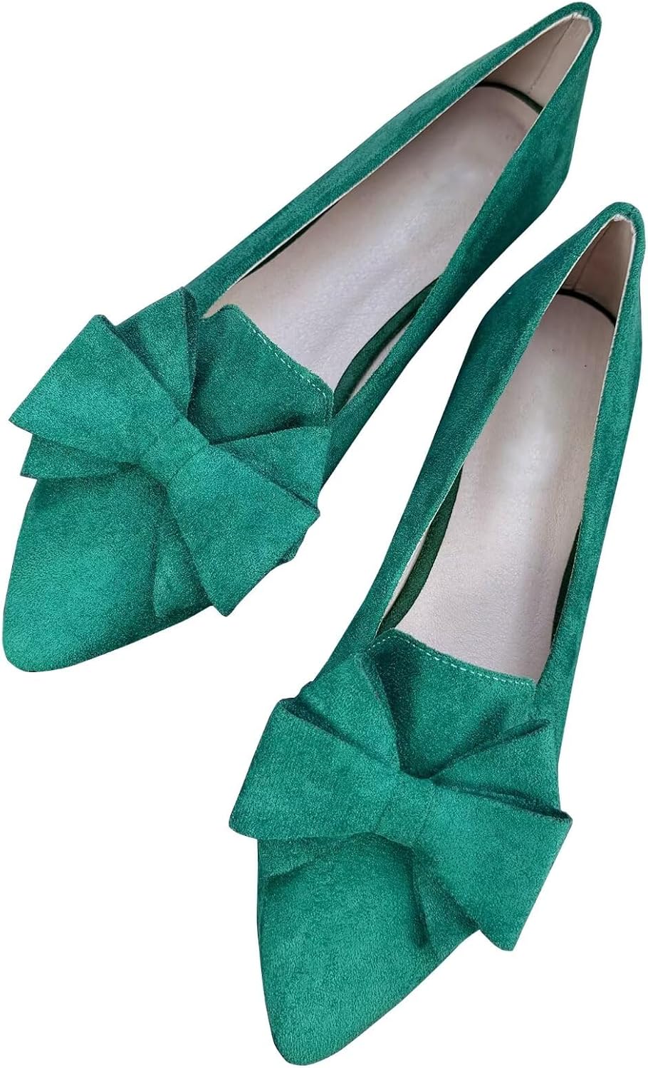 Stunner Womens Suede Bowknot Ballet Flats Pointed Toe Soft Dress Shoes