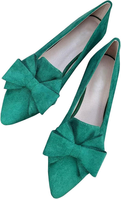Stunner Womens Suede Bowknot Ballet Flats Pointed Toe Soft Dress Shoes