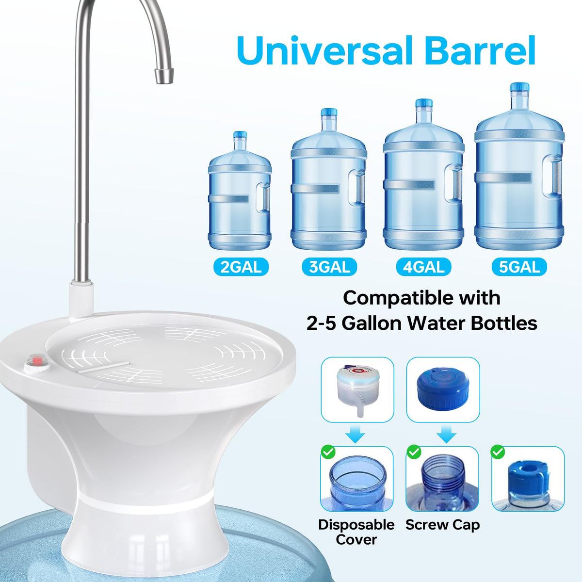 Drinking Water Dispenser Pump, Automatic Electric Drinking Water Bottle Pump for 2-5 Gallon Water Jugs