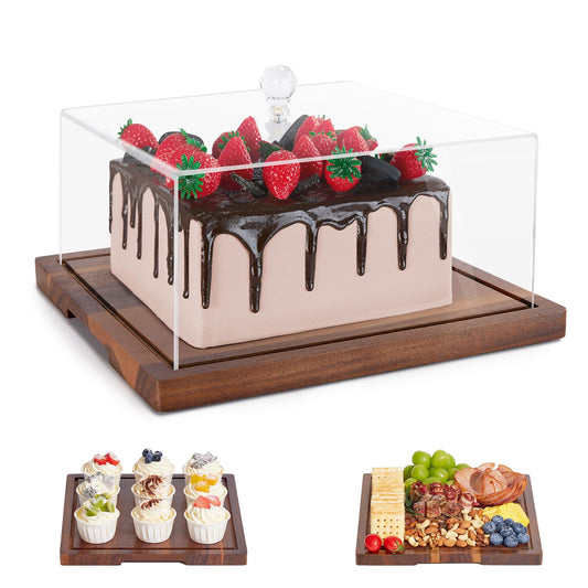 Housejoy Acacia Wood Cake Stand with Lid