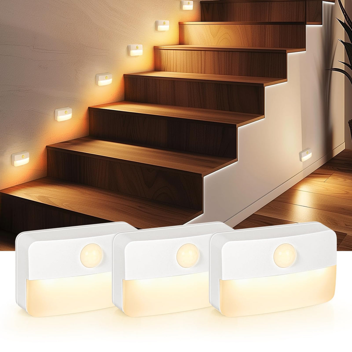 Guankai 8 Pack Motion Sensor Stair Light for Indoor, Battery Operated
