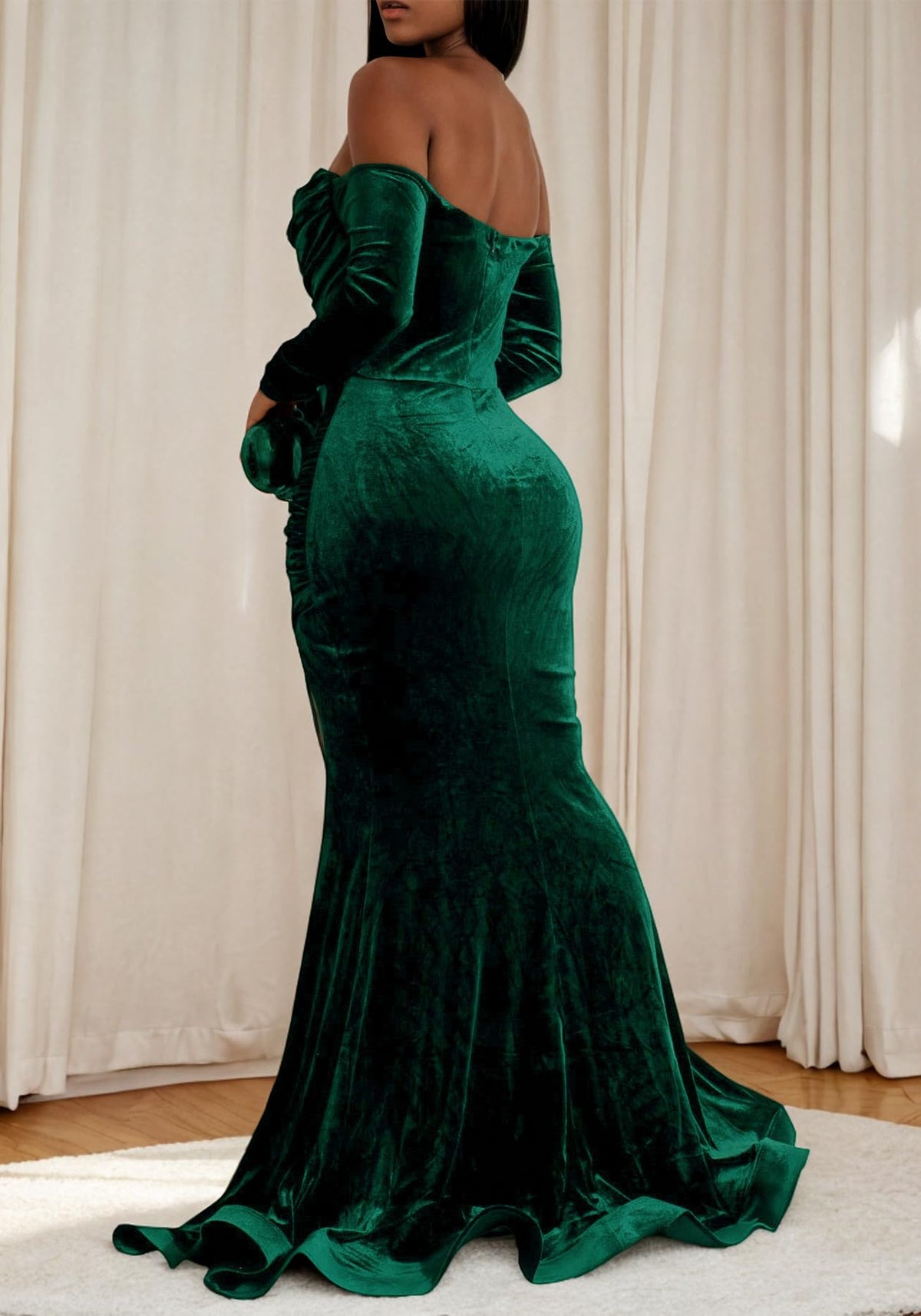 Women Off The Shoulder Formal Dresses Velvet High Split Maxi Dress