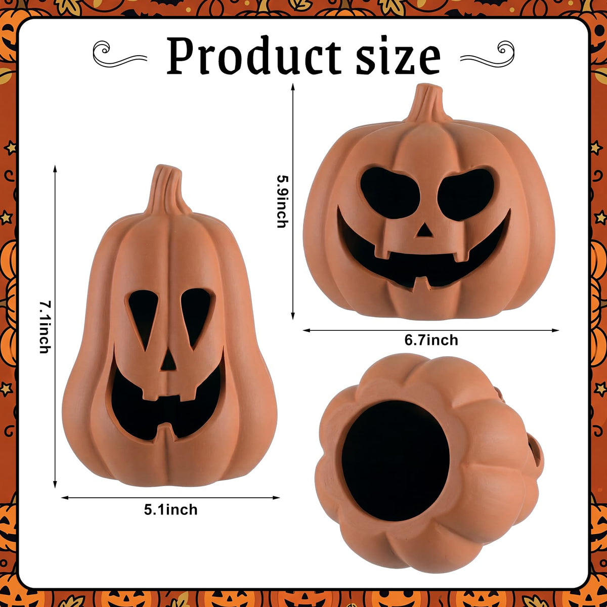 Tioncy 2 Pack Fall Decor Halloween Decorations Terracotta Pumpkin Decoration Handmade Clay Pumpkin Jack-O-Lantern Halloween Tealight Holder Rustic Farmhouse Fall Home Decor for Table(orange)