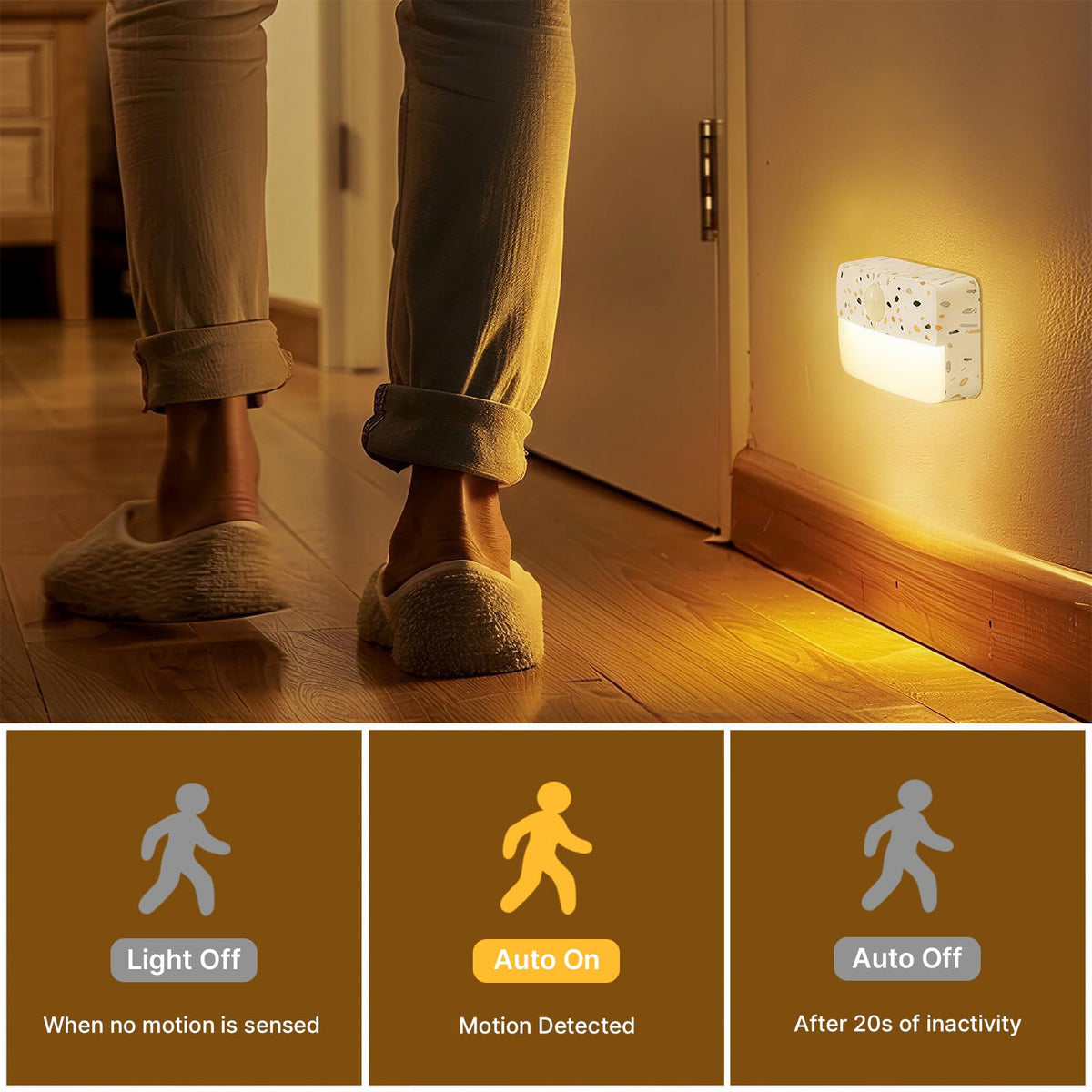 Guankai 8 Pack Motion Sensor Stair Light for Indoor, Battery Operated