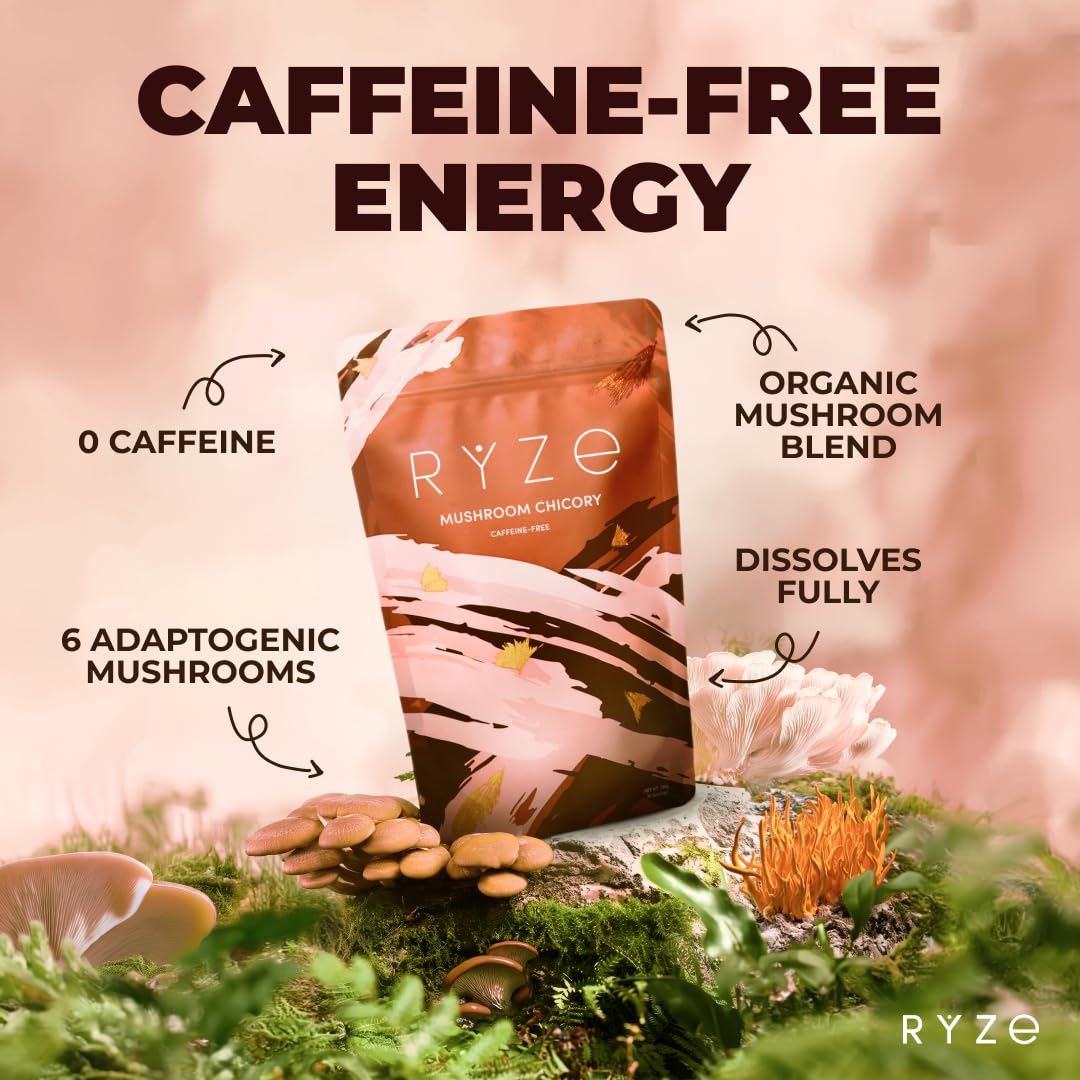 Ryze Superfoods Mushroom Medium Roast Coffee Usda Organic with 6 Adaptogenic Mushrooms