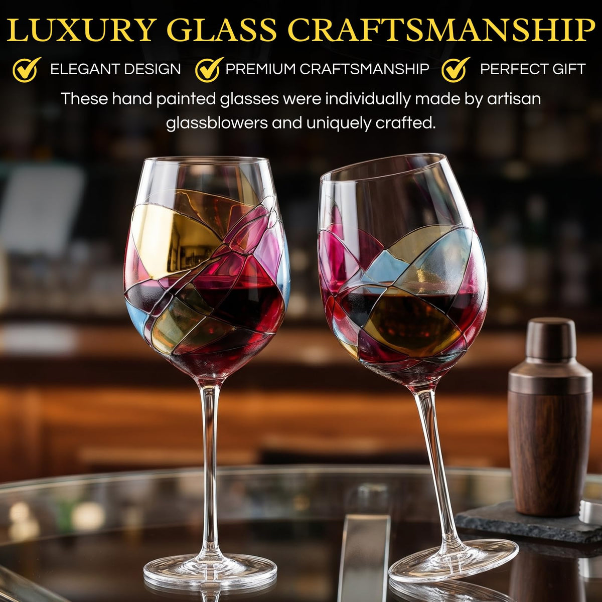 Artisanal Hand Painted Stemless Wine Glasses