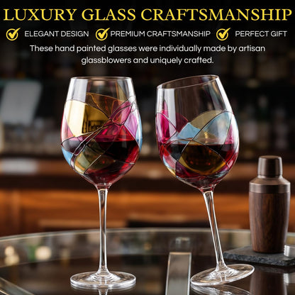 Artisanal Hand Painted Stemless Wine Glasses