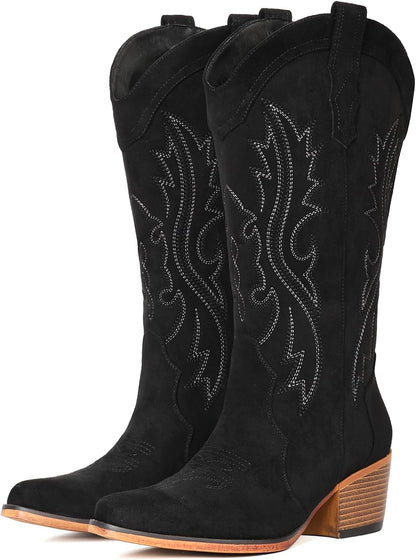 BEST SELLER - IUV Cowboy Boots For Women Western Cowgirl Boots Mid Calf Snip Toe
