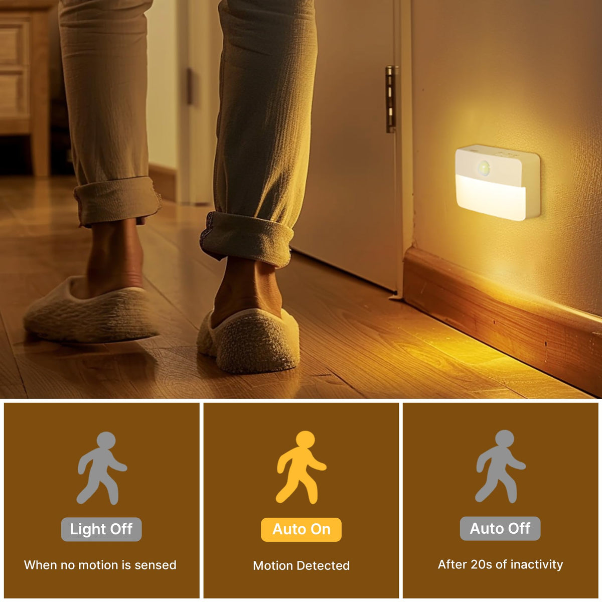 Guankai 8 Pack Motion Sensor Stair Light for Indoor, Battery Operated