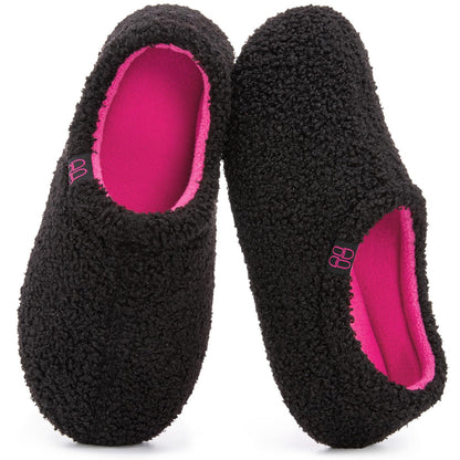 HomeTop Women's Fuzzy Curly Fur Fleece Lining Memory Foam Loafer Slippers