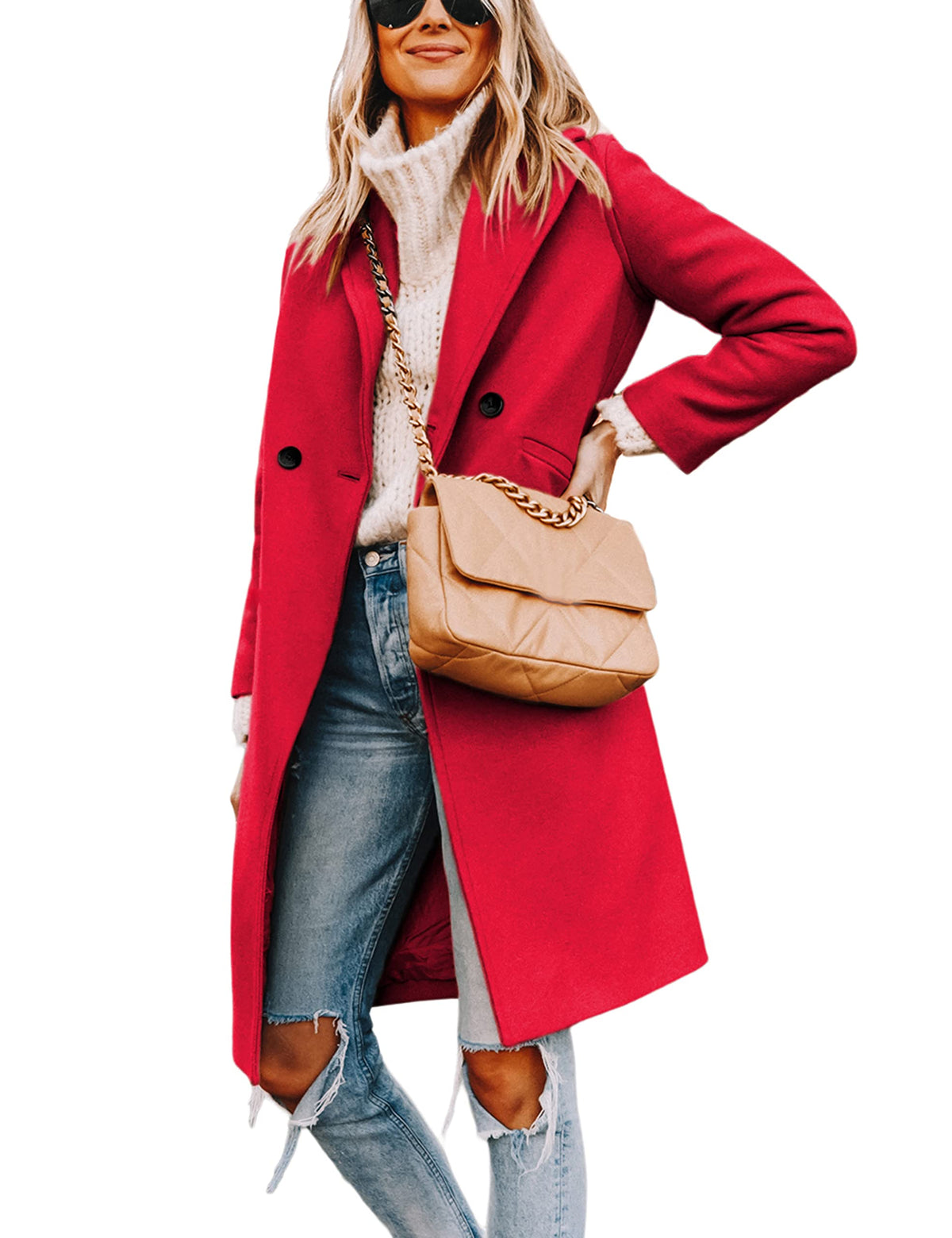 Women's Wool Coat Notch Lapel Double-Breasted Peacoat