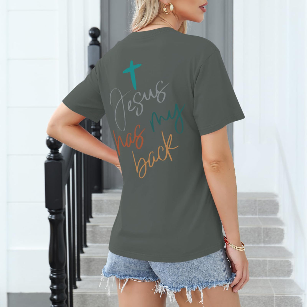 Tuislay Christian Shirts for Women Jesus Has My Back
