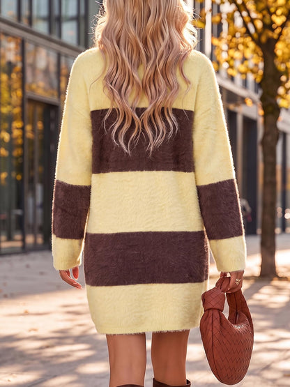 Wenrine Women Oversized Striped Sweater Dress Fall Long Sleeve Knit Dresses