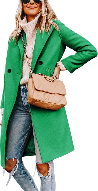 Women's Wool Coat Notch Lapel Double-Breasted Peacoat