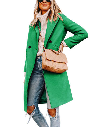 Women's Wool Coat Notch Lapel Double-Breasted Peacoat