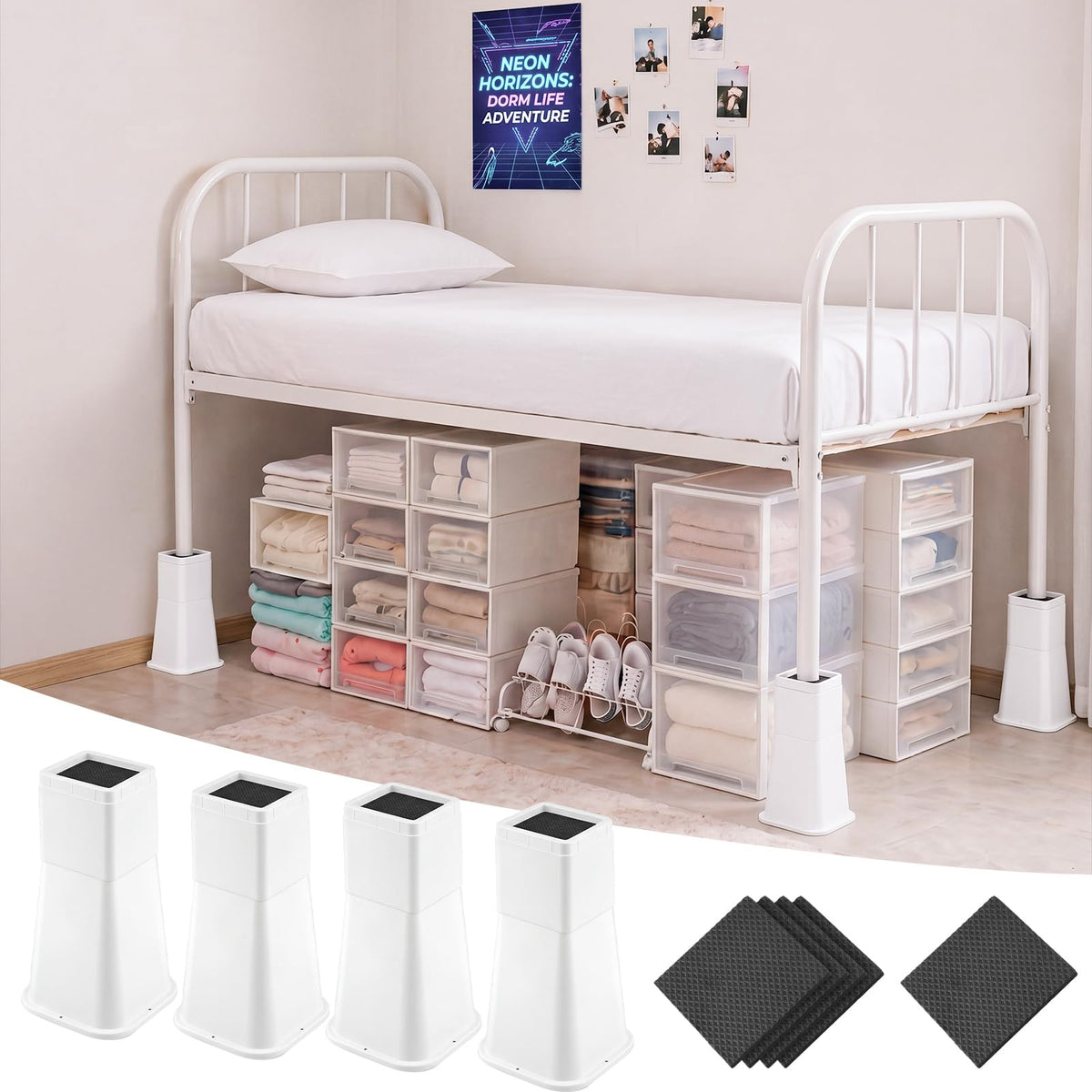 Novabright 4 Pack 12 Inch College Dorm Bed Risers