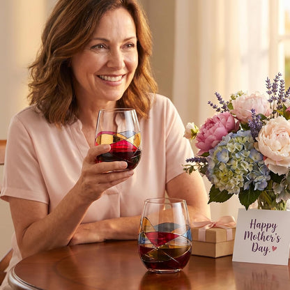 Artisanal Hand Painted Stemless Wine Glasses
