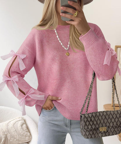 ZESICA Cute Bow Long Sleeve Oversized Sweaters