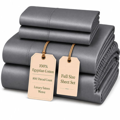 100% Egyptian Cotton Sheets King Size Sheets Set with Fully Elasticated 15" Deep Fitted Sheet & Pillowcases