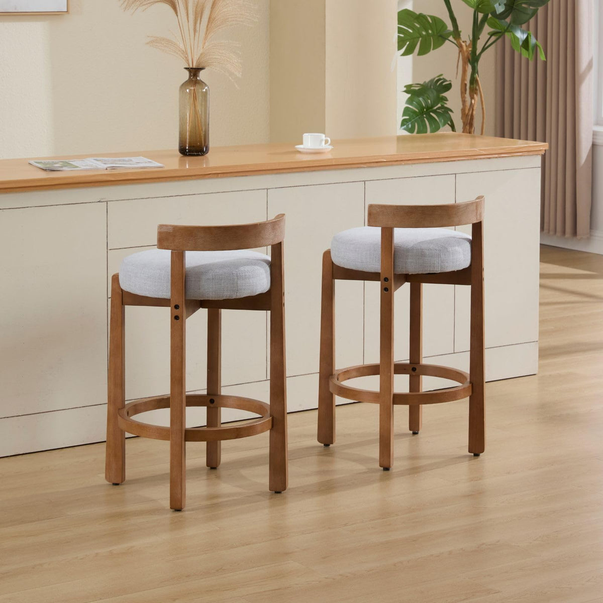 Lukealon Mid Century Linen Counter Stools Set of 4