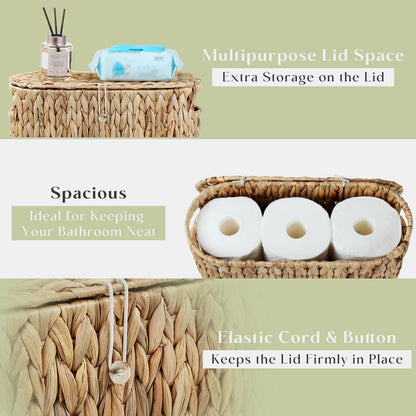 Yangqihome Toilet Paper Storage, Water Hyacinth Toilet Paper Storage with Lid