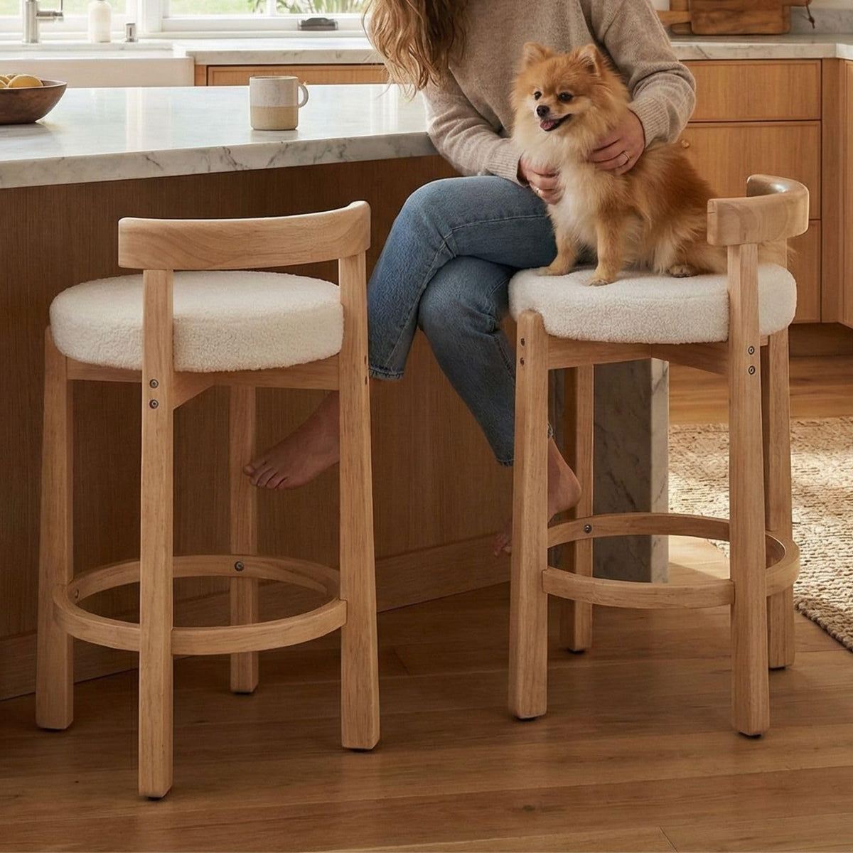 Lukealon Mid Century Linen Counter Stools Set of 4