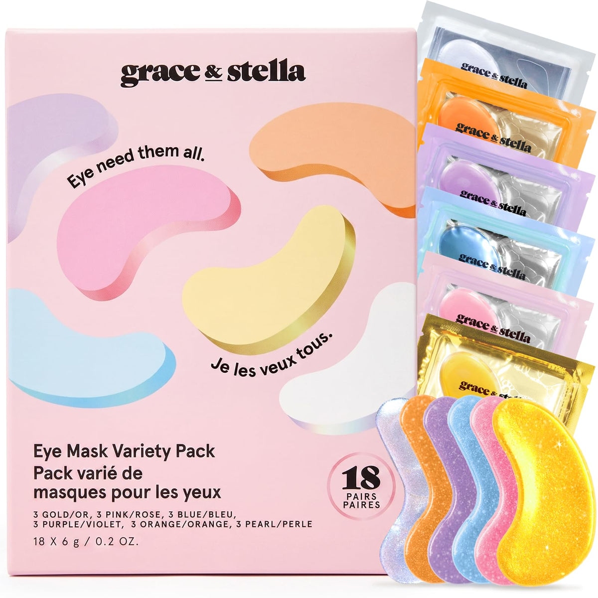 grace & stella New Brightening Eye Patches for Dark Circles (24 Pairs) - Vitamin C Under Eye Patches for Puffiness