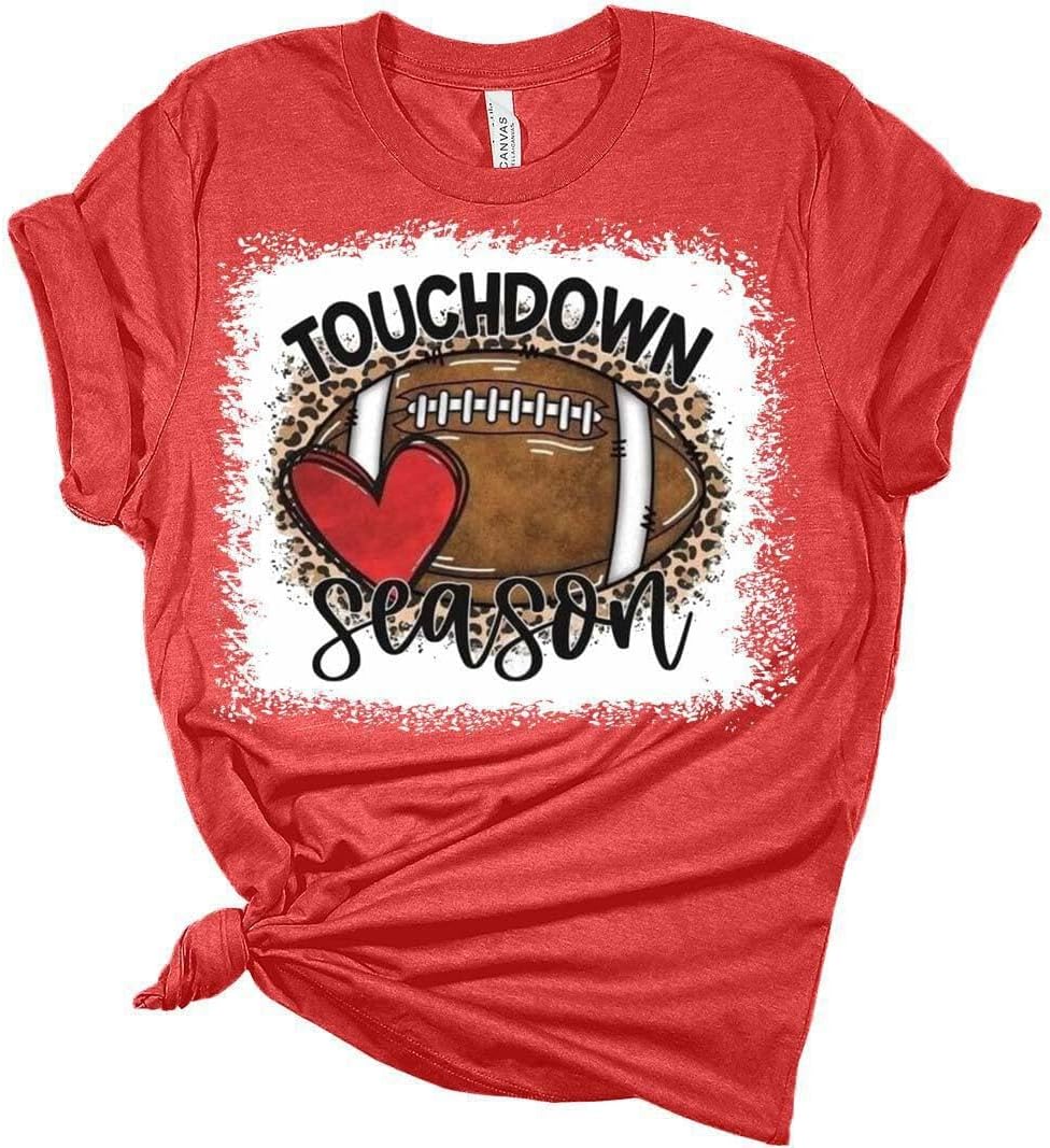 Football Shirts for Women Touchdown Season Tshirt Cute Leopard Bleach Print Fall Graphic Tees