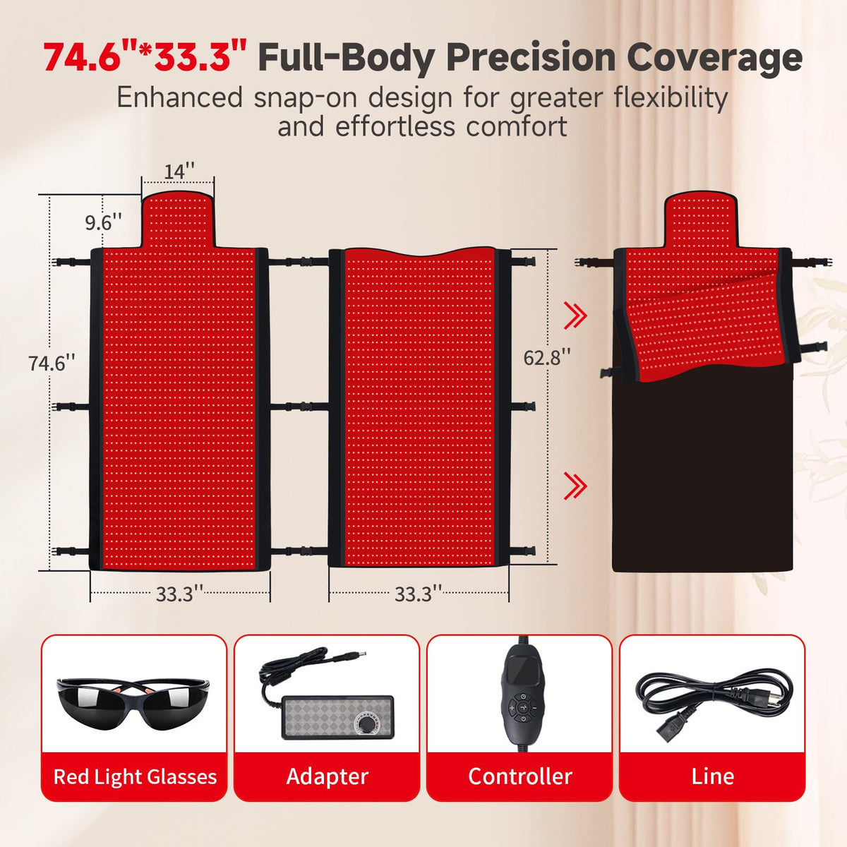Red Light Therapy Mat for Full Body, 76.8'' X 33.4'' Red Light Therapy Blanket, 1370 (660nm & 850nm) Leds for Home Use, 3 Modes & Adjustable Timer, Premium Leather