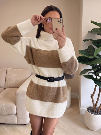 Wenrine Women Oversized Striped Sweater Dress Fall Long Sleeve Knit Dresses