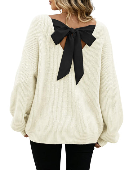 ZAFUL Women's Bow Chunky Knit Sweater