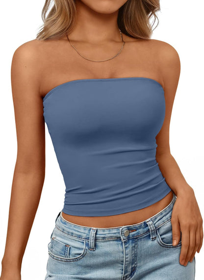 Trendy Queen Women's Strapless Bandeau Crop Top