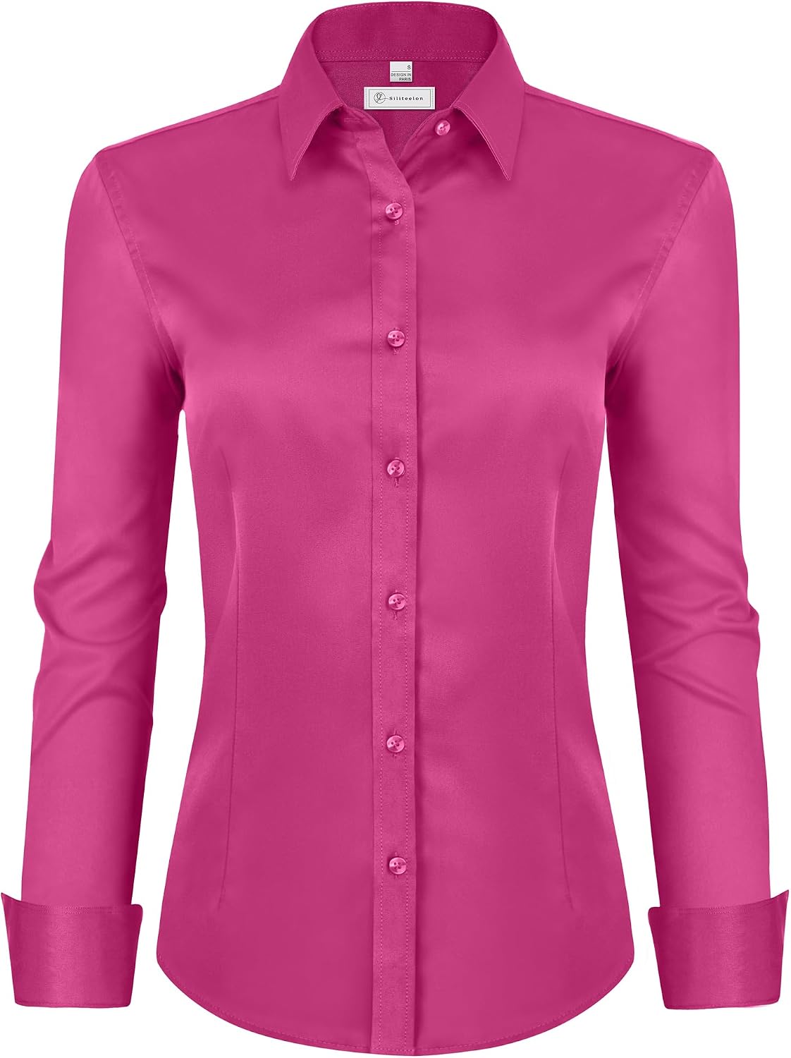 siliteelon Womens Classic-Fit Dress Shirts Long Sleeve Button Down Wrinkle-Free Stretch Solid Casual Work Office Blouse Top