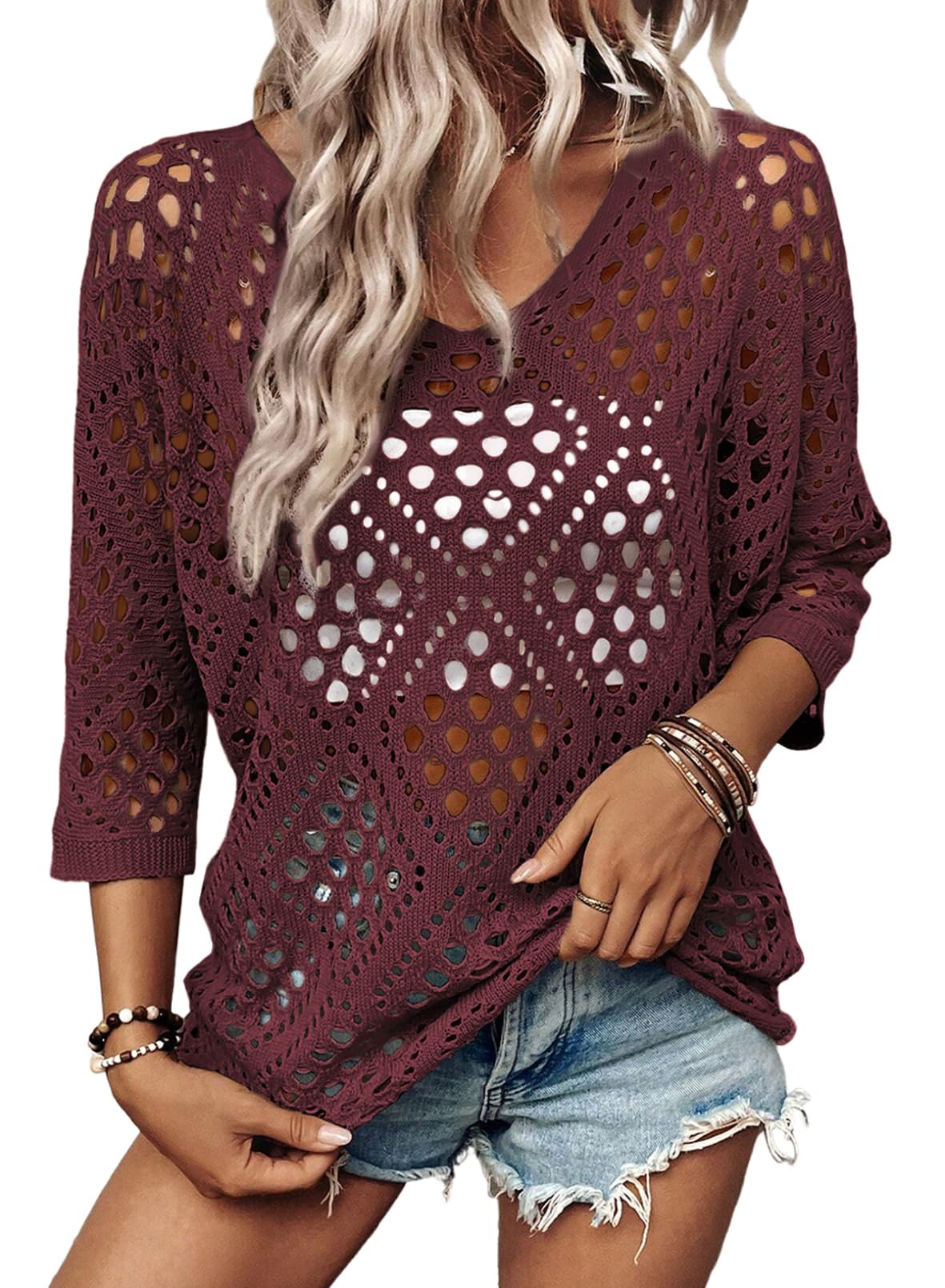 SHEWIN - Hollow Out Beach Crochet Top