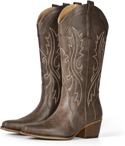BEST SELLER - IUV Cowboy Boots For Women Western Cowgirl Boots Mid Calf Snip Toe