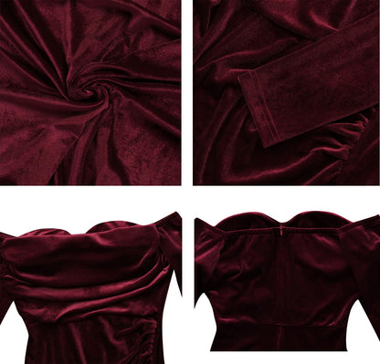 Women Off The Shoulder Formal Dresses Velvet High Split Maxi Dress
