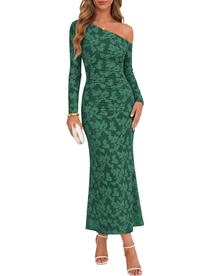 ZESICA Women's Fall Floral Off Shoulder Wedding Guest Dresses