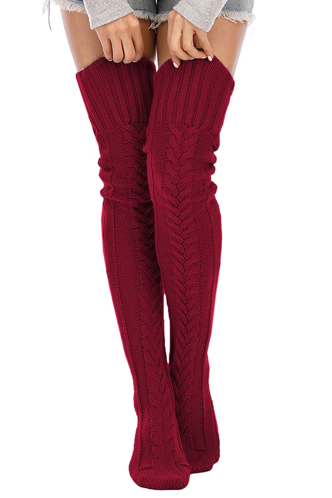 Leoparts Women's Cable Knit Thigh High Socks Over Knee Leg Warmer Stockings
