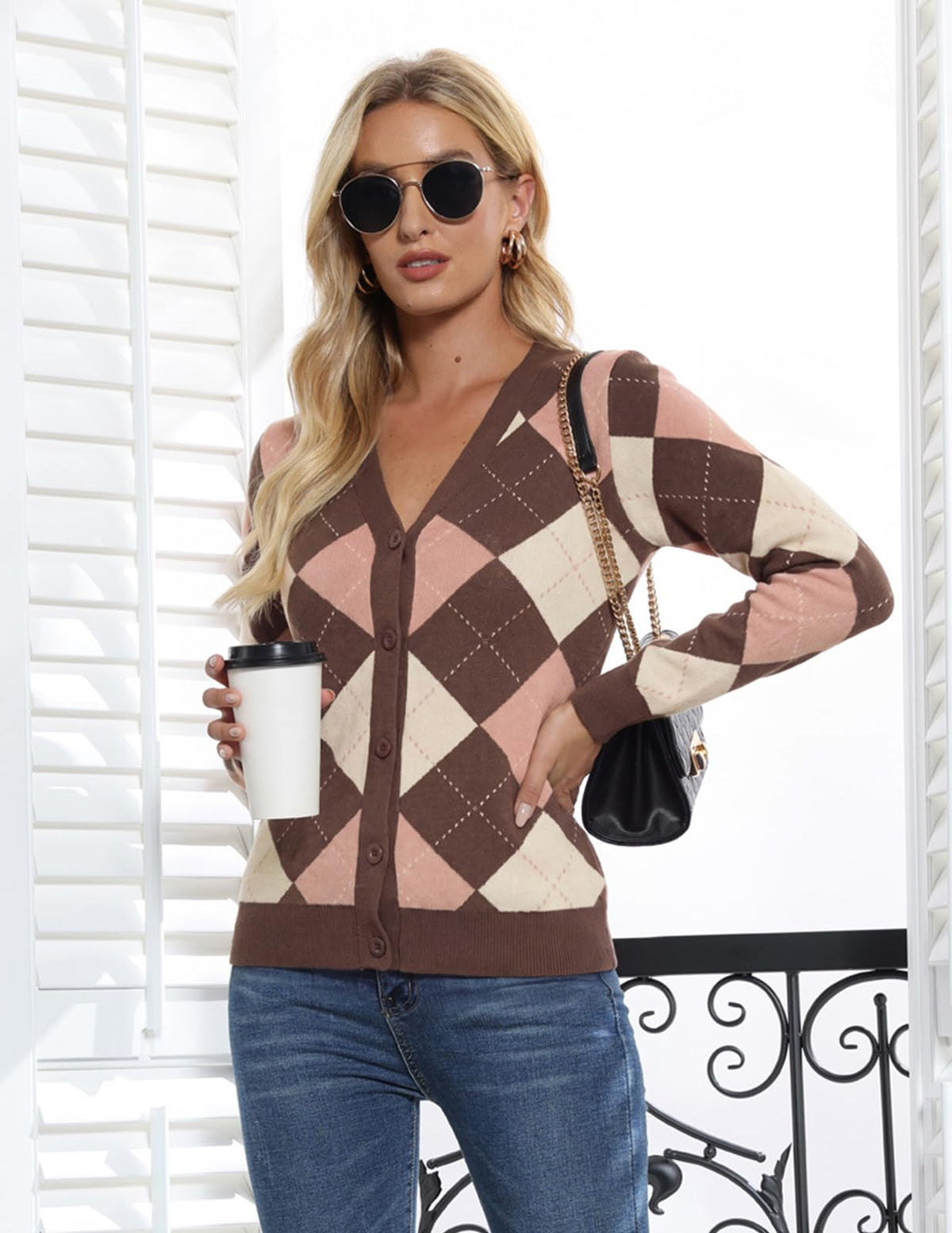 GRACE KARIN Cardigan Sweaters for Women - Argyle Sweater