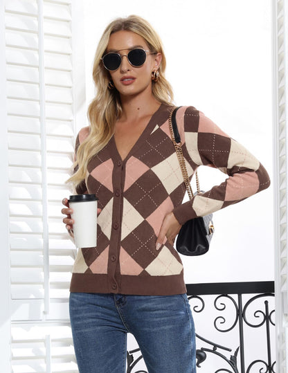 GRACE KARIN Cardigan Sweaters for Women - Argyle Sweater