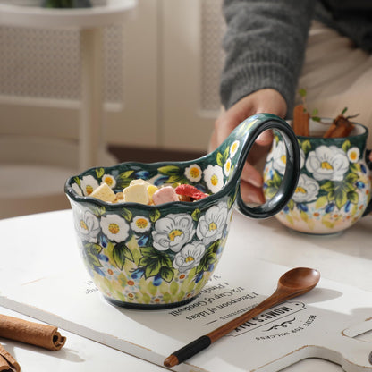 Alma Handpainted Microwavable Soup Bowl with Loop Handle 18.6Oz, Cereal Bowl with Handle