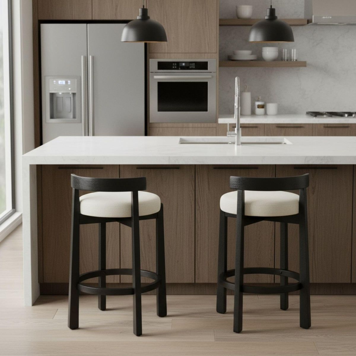 Lukealon Mid Century Linen Counter Stools Set of 4