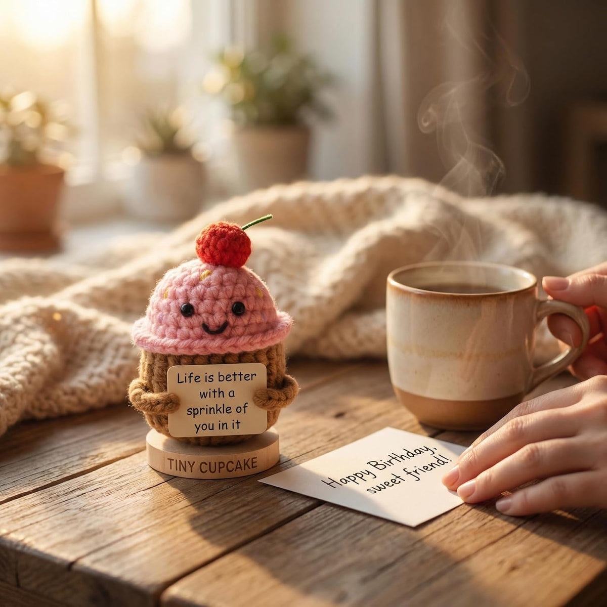 Emotional Support Gifts for Women - Positive Crochet Cupcake W/ 30 Uplifting Affirmation Cards