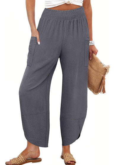 Anrabess Womens Wide Leg Palazzo Capri Pants Summer Casual High Waisted Barrel Lounge Flowy Cropped Beach Work Trousers